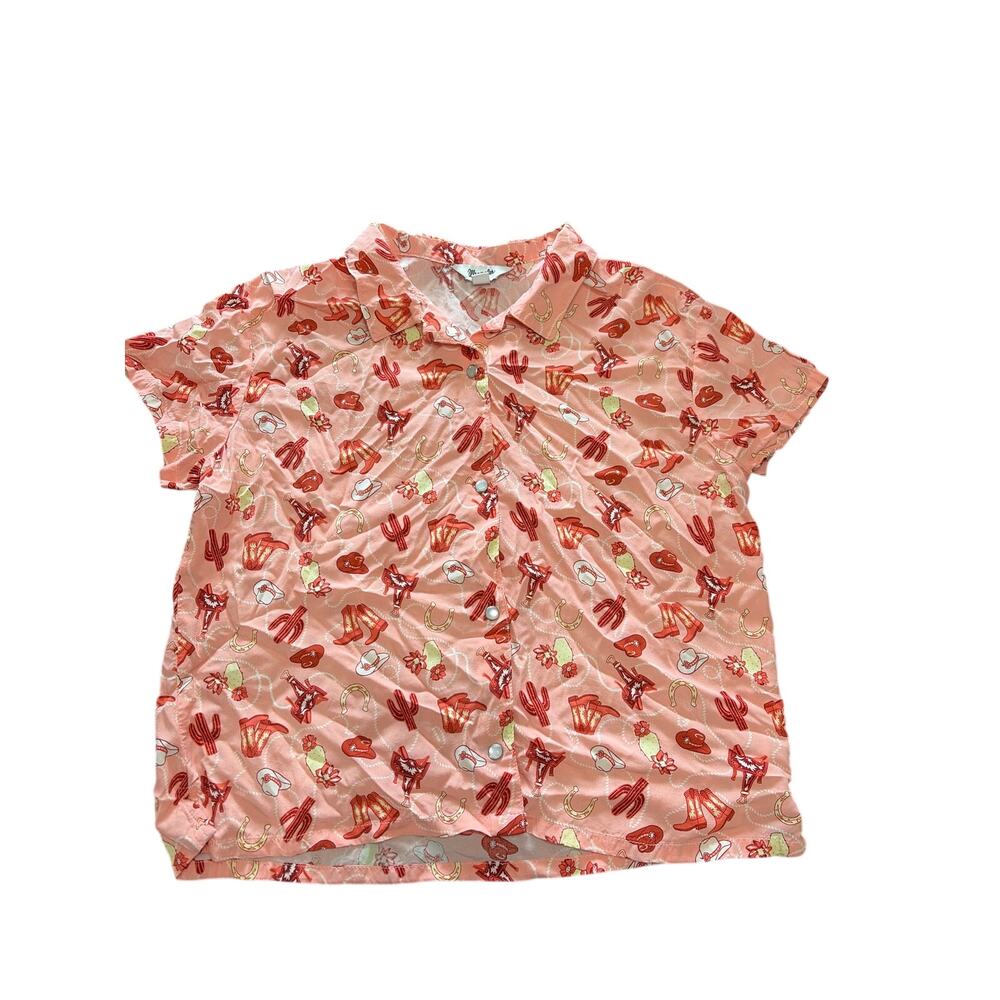 WRANGLER GIRLS' CONVERSATION PRINT SHORT SLEEVE SNAP WESTERN SHIRT